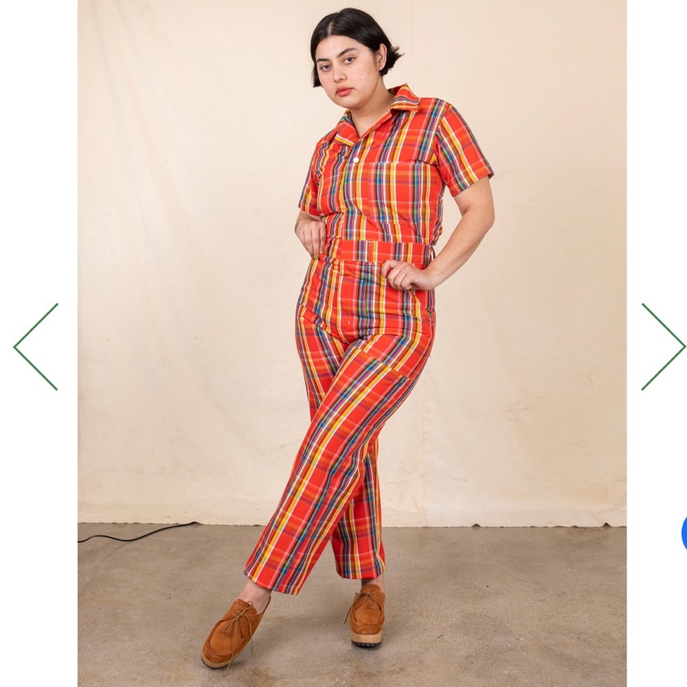 NWT SZ SMALL RED PLAID BIG BUD PRESS JUMPSUIT